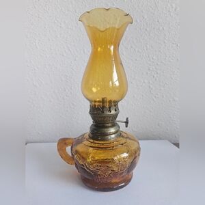 Vintage Miniature Decorative Gold Glass Finger Oil Lamp w/Fruit Pattern